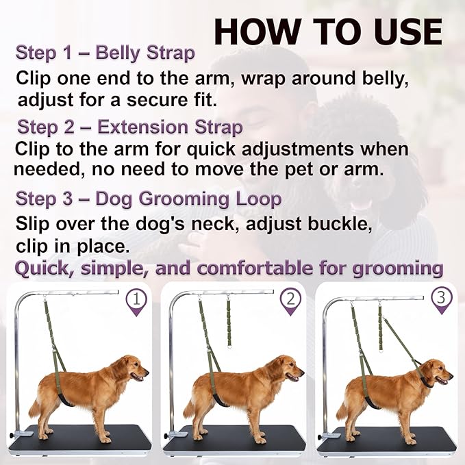 Dog Grooming Belly Straps Belly Band & Loop Extension Set - Adjustable & Comfortable Grooming Tools for Pet Grooming Tables Arms and All Dog Breeds (Gray)