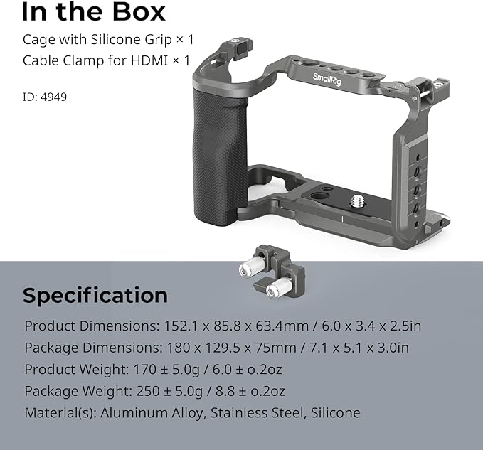 SMALLRIG ZV-E10 II HawkLock Quick Release Cage Kit for Sony ZV-E10 II with Cable Clamp for HDMI, Built-in Ergonomically Designed Silicone Handle, Quick-Release Plate for Arca, QD Socket