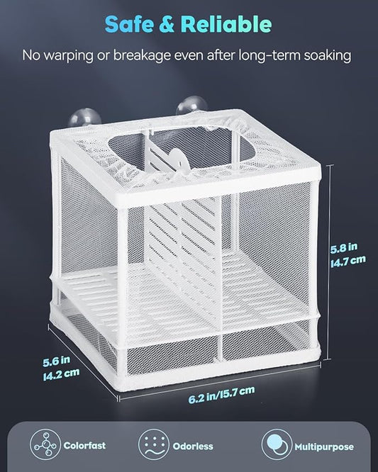 Pawfly Fish Tank Breeder Net Aquarium Fish Breeder Box with Nylon Mesh & Suction Cups Separation Net Small Fish Fry Hatchery Incubator Hatching Box for Baby Fish Shrimp Betta