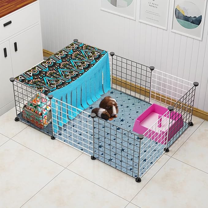 RIOUSSI Guinea Pig Hideout Hideaway Corner Fleece Toys Cage Accessories with Reversible Sides. Blue, Rectangle