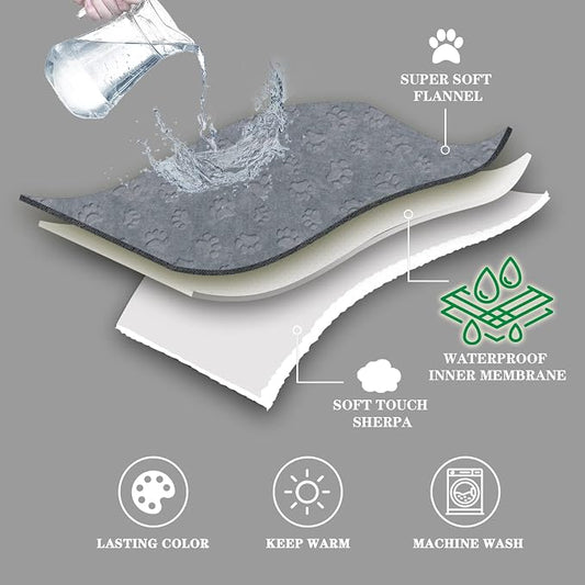 Qeils 1 Pack 3 Dog Blankets for Small Dogs - 3 pcs Waterproof Dog Blanket Washable - Soft Sherpa Fleece Puppy Blanket for Kitten Doggy, Warm Cat Blankets for Indoor Cats, 16"X23", Grey