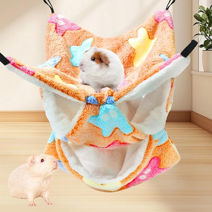3-Tier Small Pet Hammock - Pet Hanging Nap Sack, Sleep Bag Bed, Hanging Bed for Multi-Pet Cages, Cage Hammock Beds for Rat, Ferret, Sugar Glider, Hamster, Squirrel