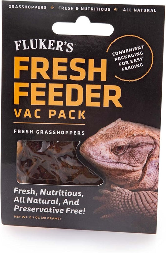 Fluker's Fresh Feeder Vac Pack Grasshoppers, All Natural and Preservative Free, Great for Insect Eating Reptiles, Birds, or Small Animals, 0.7 oz