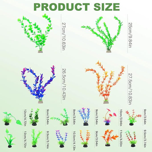 Ninsula Aquarium Plants 16P, Plastic Fish Tank Plants, Different Types Artificial Decor Aquarium Artificial Plastic Plants, Turtle Goldfish Betta Fish Tank Decor Set, Fish Decor for Tank (Colorful)
