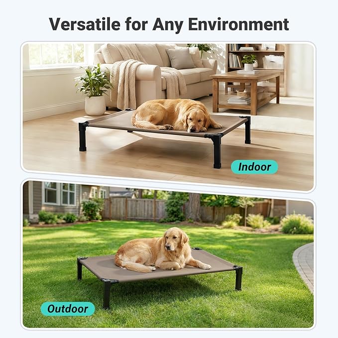 Niubya Elevated Outdoor Dog Bed, Cooling Elevated Pet Cot, Steel-Framed and Non-Slip Feet, Raised Dog Bed with Waterproof, Washable, Breathable Teslin Mesh, 42in