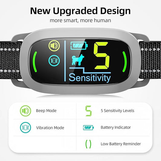 FAFAFROG Dog Bark Collar, Rechargeable Smart Collar, Anti Barking Training Collar with 5 Adjustable Sensitivity Beep Vibration, Bark Collar for Large Medium Small Dogs (Grey)