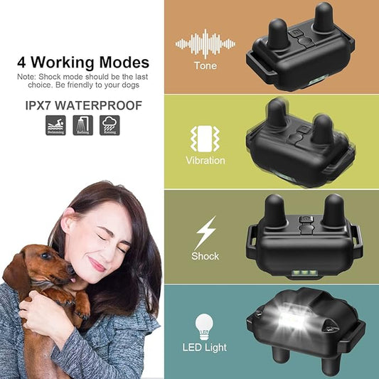Dog Training Collar with Remote, 3300ft Remote Dog Shock Collar, IPX7 Waterproof Rechargeable E-Collar, 4 Training Modes (Night LED Light,Beep, Vibration, Shock) for Small Medium Large Dogs