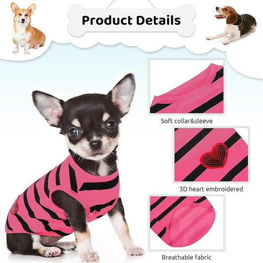 Dog Striped T-Shirts for Small Dogs Cats, Dog Vest Pet Apparel Tee Shirts Spring Summer Suitable for Small and Medium Large Pets French Bulldog Bichon, Rose S