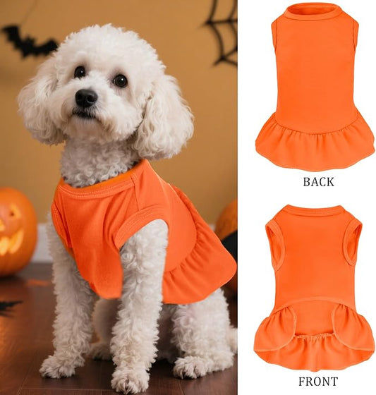 2 Pcs Dog Dresses Cat Skirt Solid Color Dog Clothes Summer Sleeveless Puppy Girl Clothes for Small Pet Dogs Cats (Purple,Orange, Small)