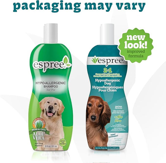 Espree Hypoallergenic Dog Shampoo & Conditioner, Tearless Formula with Aloe Vera, Sulfate-Free, Paraben-Free, Harsh Chemical and Dye-Free, Safe for Sensitive Skin, 20oz (Pack of 2)