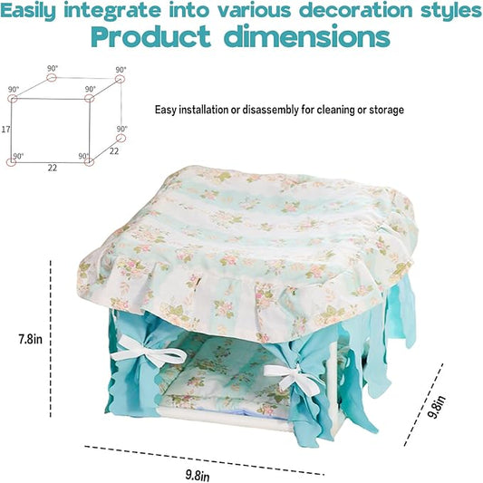 Hamster Hideout Tent with Curtain,Bunny Hideout, Machine Washable Guinea Pig Hide Tent Houses & Habitats, Triangular Hideout Shelter Small Animal Bed,Ferret, Rat, Chinchilla, Squirrel(Blue)