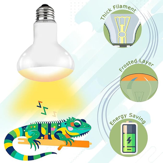 UVA Reptile Heat Lamp Bulb 60W - Basking Light for Bearded Dragons, Lizards, Tortoises, Chicks & Amphibians, Simulated Sunlight for Terrariums, Supports Bone Health & Metabolism | 2 Pack