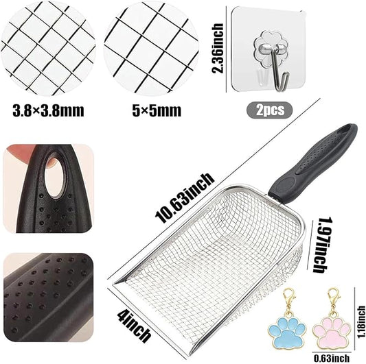 Chicken Poop Scooper for Coop, 2 Pack Chicken Coop Shovel | 0.15 Inch & 0.2 Inch Mesh, Metal Chicken Coop Rake and Scoop Tool, Sifting Shovel for All Litter Types, Anti-Slip