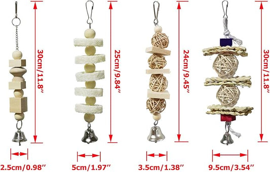 BWOGUE 7 Pack Bird Parrot Toys - Natural Wood Chewing, Climbing, Hanging & Hammock Toys for Small Parakeets, Cockatiels, Conures, Finches, Budgie, Parrots, Love Birds