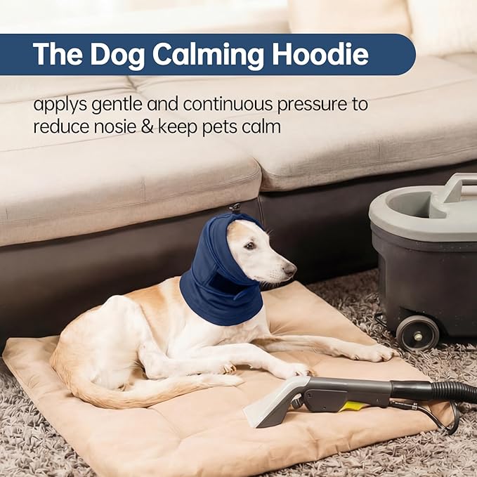 IDOMIK Dog Ear Muffs Noise Protection, Dog Calming Hoodie for Anxiety Relief, Soft Double-Layer No Shake Head Wraps, Quiet Ear Covers for Thunderstorm, Firework, Bath, Grooming & Blow Drying,Blue,XL