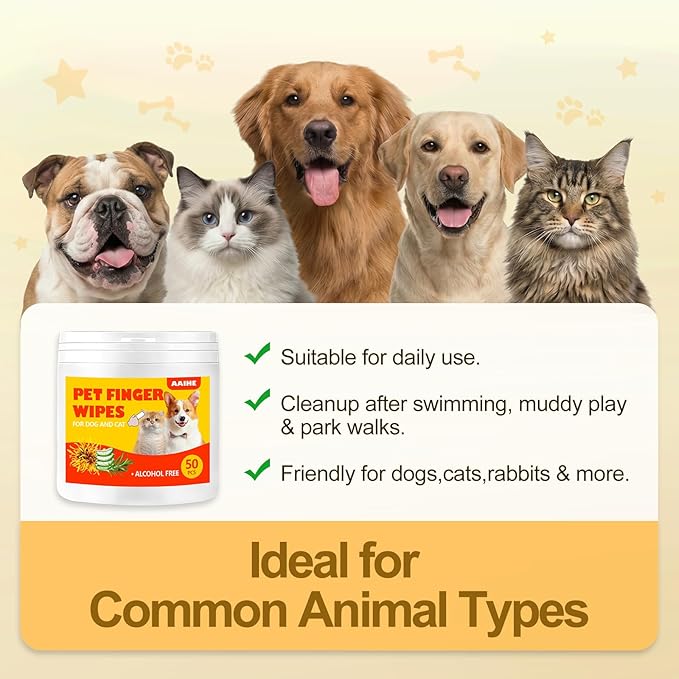 Dog Ear Finger Wipes,Gently Remove Ear Wax & Dirt,Relieve Ear Itching. All Natural Ingredients Dog Ear Wipes.Safe & Gentle Ear Wipes for Dog & Cat - 50 Count