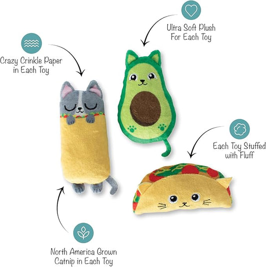 Fringe Studio Plush Cat Toy Set, Kitty Cravings, Mini 3 Piece Set, Pet Shop Collection (904034)