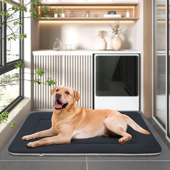 JoicyCo Extra Large Dog Bed Soft Dog Crate Pad Mat, 48 in Non-Slip Bottom Washable Dog Sleeping Mattress Pet Beds Cat Bed Kennel Pad, Dark Gray