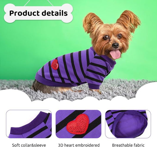 Dog Shirts for Small Dogs, Striped T-Shirts Dog Vest Pet Apparel Tee Shirts Spring Summer Suitable for Small and Medium Large Pets French Bulldog Bichon, Violet S