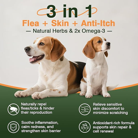 Dog Flea and Tick Prevention Allergy Chews - Omega 3 Skin and Coat Supplement,Immune Support,Natural Yeast,Itching & Licking Relief Treatment Chewable,Bites,Chews for Dogs Itching-200 Count