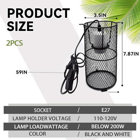 kathson 2 Pcs Reptile Heat Lamp Guard,Reptile Anti-Scald Mesh Cage Guard Lampshade,150W Ceramic Heat Emitter Heat Lamp Shade Fixture for Snake Lizard Turtle Frog,Without Bulb