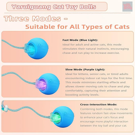 New Upgraded Cat Ball Toy - Speedy Tail 2.0 Cat Toy, Interactive Cat Toy Ball, Stimulating Toys and Juguetes para Gatos, Cat Toys for Bored Indoor(Sound Switchable) (Blue)
