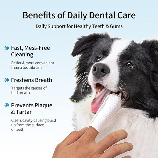Dog Teeth Cleaning Finger Wipes - Pet Dental Care Wipes for Dogs & Cats - Freshens Breath - Remove Plaque and Tartar - 52 Count - Green Tea Scent