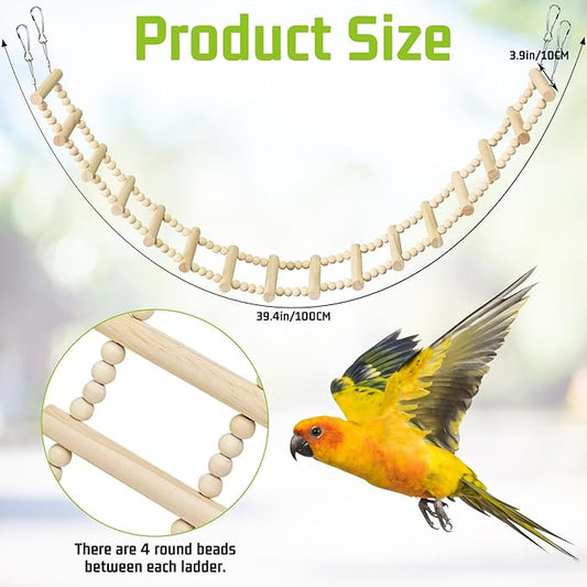 BNOSDM Long Bird Ladder Bridge 39.4 in Wooden Parakeet Climbing & Swing Toys Bird Cage Accessories for Budgies, Cockatiels, Conures, Lovebirds, Canaries (16-Steps)