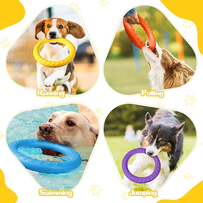 Jenaai 4 Pack Dog Ring Toy Dog Training Chew Toy for Outdoor Aggressive Durable Pet Chewers Floating Toys Puppy Ring for Large Medium Puppy Training (Multicolored,7.48 Inch)