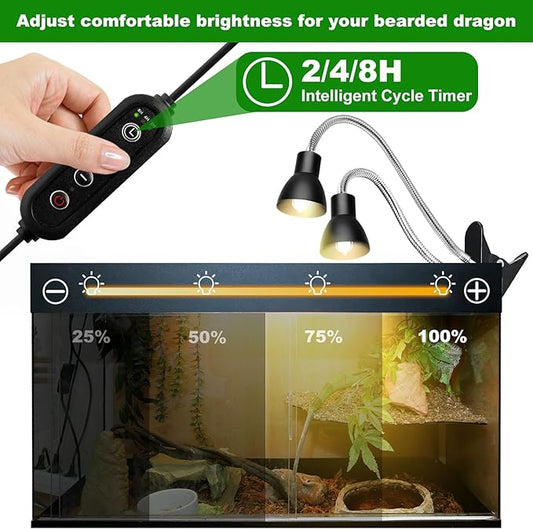 Heat Lamp for Reptile,UVA UVB Light for Turtle,Bearded Dragon Basking Light Bulbs,Dimmable 360°Gooseneck UV Heating Lamp W/ G9 Mini Halogen Bulbs 60W (White*2,Red*2) for Tortoise/Snake/Lizard