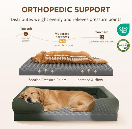 Comfort Expression Orthopedic Dog Beds for Large Sized Dog with Bolster | Waterproof Dog Couch Bed with Washable Cover & Non-Slip Bottom, Supportive Egg Crate Foam Large Pet Bed, 36x27 Inch