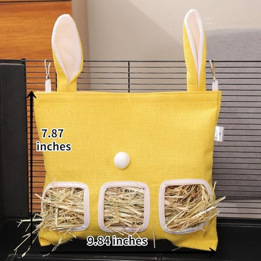 Rabbit Hay Feeder, Bunny Hay Bag for Rabbits,Rabbit Feeder Fabric Bag Feeder Storage Bag,Large Capacity Cotton Canvas Fabric Hanging Hay Feeder Bag for Small Animal,Hay Guinea Pig (Blue,M)