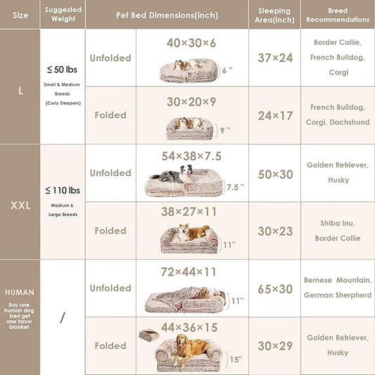 EHEYCIGA Foldable Human Dog Bed, 72"x44"x11" Orthopedic Memory Foam Human Sized Dog Bed, Waterproof Pet Bed for People, Faux Fur Pet Couch for Adult with Non-Slip Bottom, Faded Brown