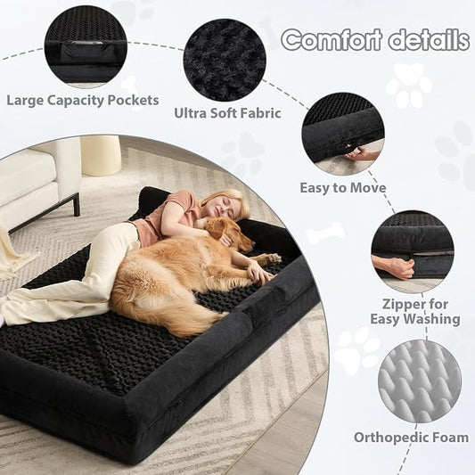 BFPETHOME Orthopedic Washable Dog Beds Large Sized Senior Dog for Comfy Sleeping with Removable Cover, Waterproof Big Soft Pet Couch Bed for Dogs Relax