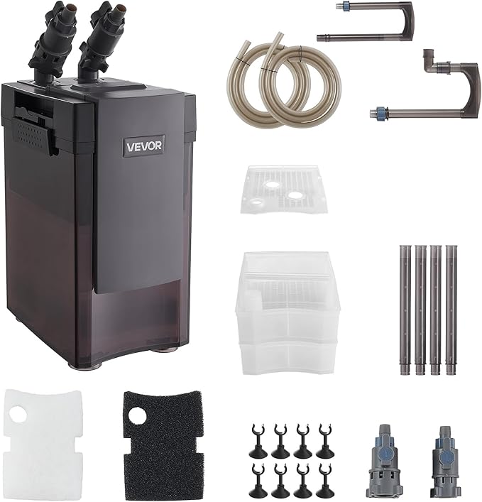 VEVOR 264GPH Canister Filter, 2-Stage External Aquarium Filter with Powerful Pump, Quite Water Circulation Cleaning Machine with Media for Fish Tanks and Aquariums Up to 75 Gallons, for Freshwater