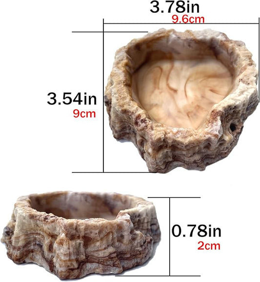 2 Pack Reptile Food Bowls - Reptile Water and Food Bowls with Tongs Imitating Natural Rock,Breadworm Feeding for Leopard Gecko Lizard Spider Scorpion Chameleon (2 Pcs Light Color)