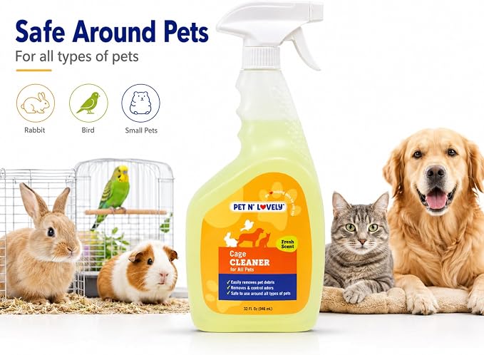 Pet N' Lovely Cage Cleaner, Easily Removes Pet Debris, For All Pets, Freshly Scented, Easy to Use, Refreshing Lemon, 32 Fl. Oz.