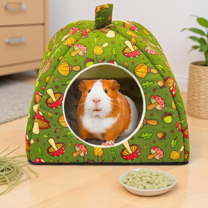 Guinea Pig Hideout - Warm Hamster Bunny Bed with Cushion, Guinea Pig Cage Accessories Washable Sleeping House for Small Animals (Large)