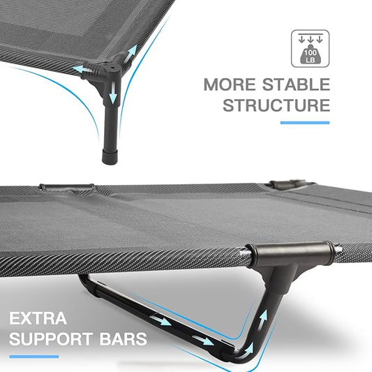suddus Elevated Dog Bed for Medium Dogs, Dual Support Cooling Cot with Teslin Mesh, Portable Waterproof Pet Bed for Indoor/Outdoor Use, Medium, 30x23x6.3 Inch, Grey