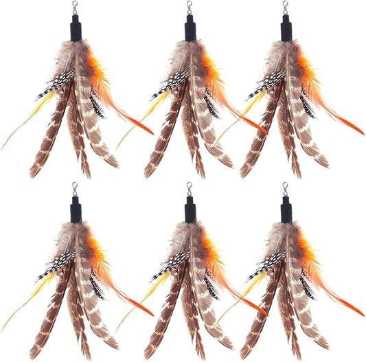 miwoowim Feather Cat Toys, Replacement Wand Refills, Assorted Colors (6 Feather Refills)