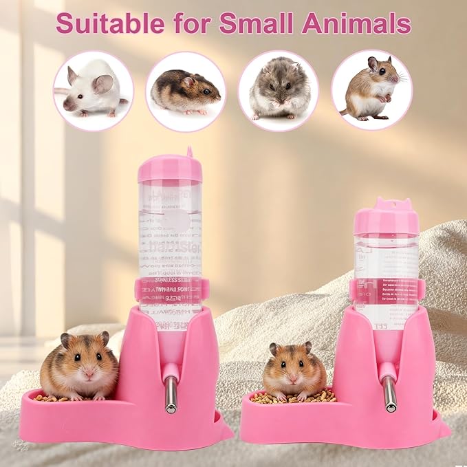 Litewoo 3 in 1 Hamster Water Bottle Small Animal Water Bottle with Food Container Base Hut Hanging Pet Automatic Feeding Drinking Dispenser for Dwarf Hamster Rats Mouse Gerbil Mice