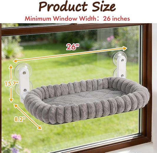 Zoratoo 2PC Cat Window Perch with Bolster Foldable Cat Hammock Cushion Bed for Window with Metal Frame, Cloud-Cuddle Cordless Window Resting Seat for Indoor Cats (Cushion Bed, Gray-L)