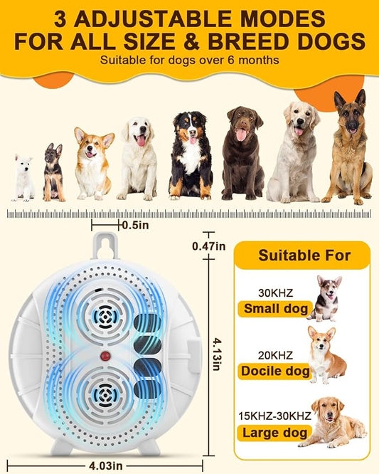 Anti Barking Device for Dogs, Rechargeable Ultrasonic Bark Box with 3 Modes, Dog Bark Deterrent Device Up to 35Ft Range, Dog Barking Silencer for Indoor and Outdoor Use (White)