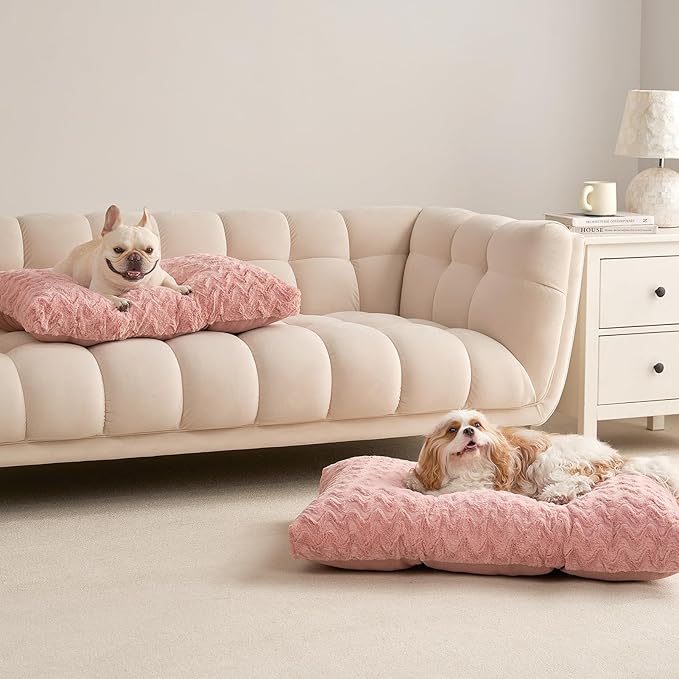 EHEYCIGA XXL Washable Dog Bed for Crate 47x29 Inch, Reversible Kennel Pad for Extra Large Dogs Weight Up to 100 lbs, Plush and Comfy Pet Sleeping Mat, Pink