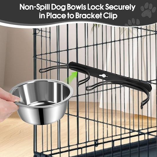 Dog Crate Water Bowl No Spill, 2 Pack Pet Stainless Steel Kennel Food Bowls | Hanging Non-tipped Design, Holds 27oz/Bowl, Promotes Elevated Feeding, for Kennel & Cage, Durable Metal Construction
