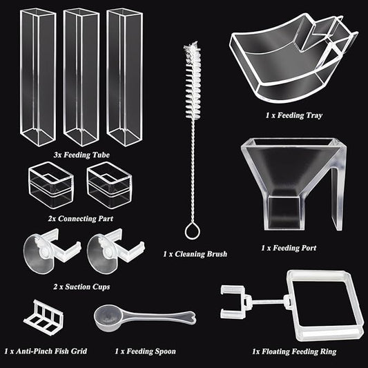 Shrimp Feeder Tube and Dish Set - Aquarium Fish Feeder with Feeding Ring and Cleaning Brush - Prevent Food Scattering