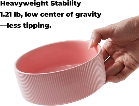 Guinea Pig Vegetable Bowl, Pink Ceramic 6 Inch Heavyweight Non-Tip Small Animal Food & Water Bowl – Wide Shallow Veggie Dish (~20 fl oz) for Chinchilla Rabbit Ferret