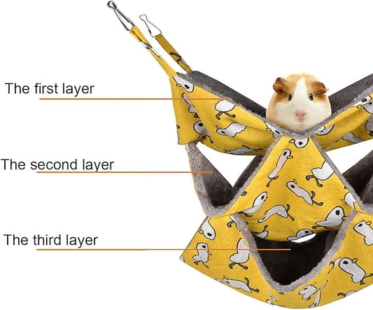 Petmolico Ferret Swing Hammock, Small Pets Hanging Cage Hammock Warm Plush Winter Ferret Accessories for Hamster Guinea Pig Rat Sugar Glider, Yellow Duck