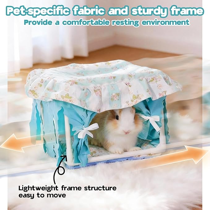 Hamster Hideout Tent with Curtain,Bunny Hideout, Machine Washable Guinea Pig Hide Tent Houses & Habitats, Triangular Hideout Shelter Small Animal Bed,Ferret, Rat, Chinchilla, Squirrel(Blue)