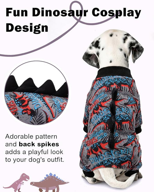 CuteBone Dinosaur Costume Dog Pajamas, Stretchy Spandex Crystal Velvet Sleepwear Coat for Small Dogs, Soft & Warm Pet Outfit Clothes for Cold Weather, Cozy Pullover Design COSP20XL